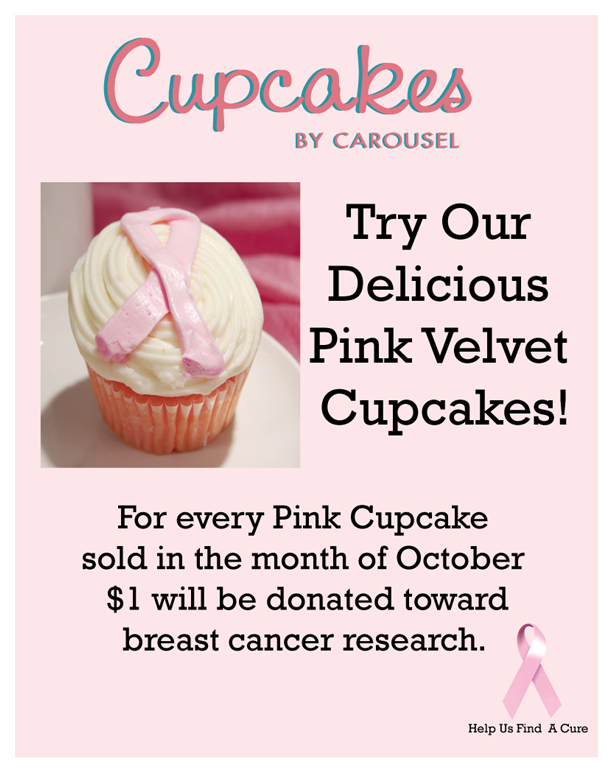 Cupcakes by Carousel.  Try our delicious Pink Velvet Cupcakes!